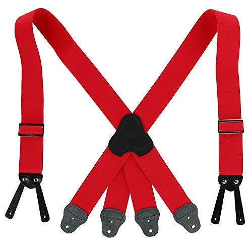 CTM Men's Elastic Button-End 2 Inch Fireman Suspenders, Red