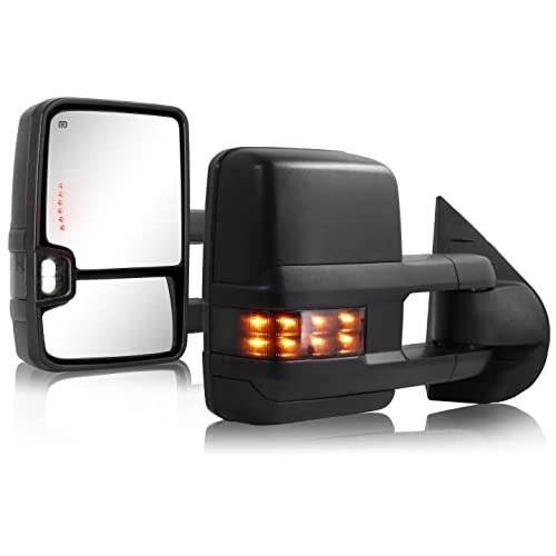 Towing Mirror for Silverado Sierra - 2007-2013 Chevy Silverado 1500 GMC Sierra 2014 2500HD 3500HD Tow Mirror with Side Mirror Power Adjusted Heated Glass Turn Signal Backup Light