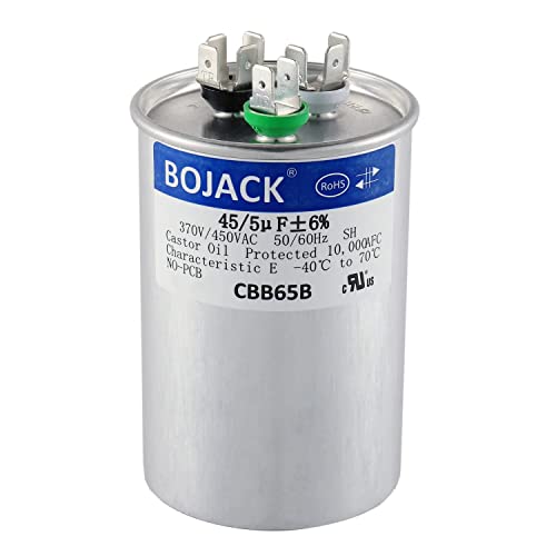 BOJACK 45+5 uF 45/5 MFD 6% 370V/440VAC CBB65 Dual Run Circular Start Capacitor for AC Motor Run or Fan Start or Condenser Straight