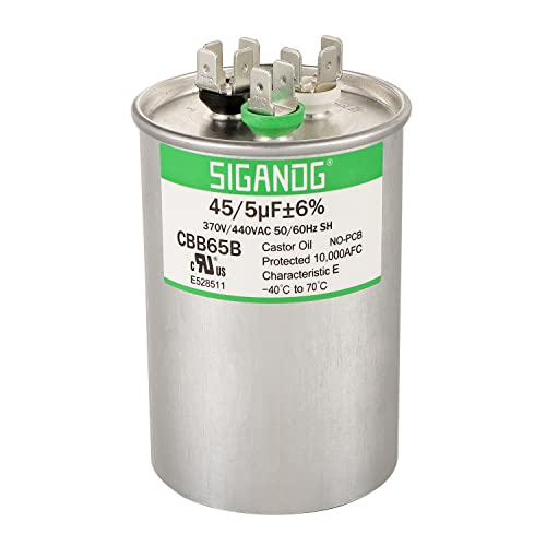 SIGANDG 45+5 MFD 45/5 uF 370 or 440 Volt CBB65B Capacitor for AC Motor RunCondenser Straight CoolHeat Pump Air ConditionerHVAC Capacitor