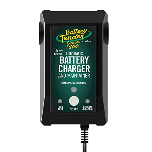 Battery Tender Junior 12V Battery Charger and Maintainer: 800mA 12 Volt Switchable Battery Charger for Lead Acid and Lithium Batteries, Powersports - 022-0199-DL-WH