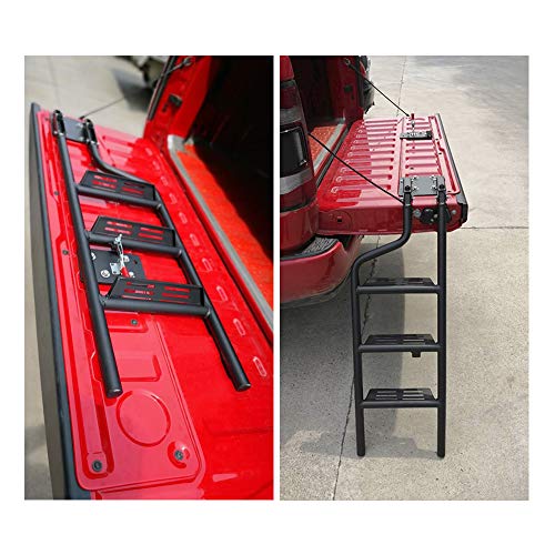 DUOYU Universal Foldable Tailgate Ladder Accessories Aluminium Alloy Tailgate Step Ladder Kit Fit for Pickup TruckF150/Raptor/Ranger/Tacoma/Ram1500...