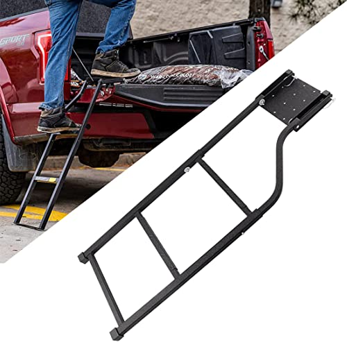 SKTYANTS Tailgate Ladder Foldable Extension Telescopic Adjustable Universal Pickup Truck Bed Step with Buckles Straps Set and Stainless Steel Self-Tapping Screws