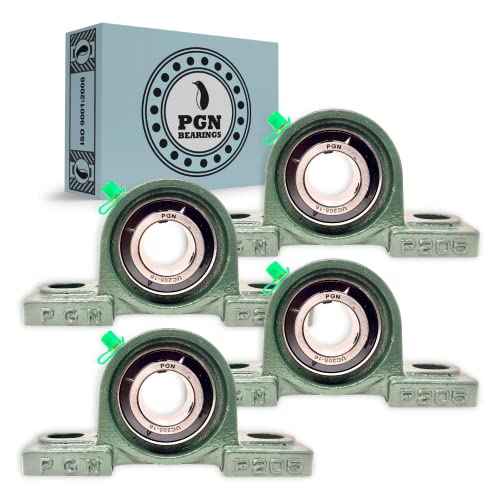 PGN UCP205-16 Pillow Block Bearing - Pack of 4 Mounted Pillow Block Bearings - Chrome Steel Bearings with 1" Bore - Self Alignment