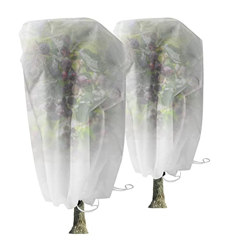 Varury Plant Winter Cover Protection, 31"x47" 2.4 oz/yd Reusable Shrub Jacket Plant Cover for Protecting Outdoor Plants Tree Vegetable Potted Flowers with Drawstring White, 2 Packs