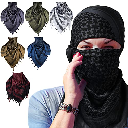 Shemagh Tactical Desert Military Head Scarf For Men Women Motorcycle Face Mask Biker Neck Gaiter Arab Wrap Summer Keffiyeh Cover Scarves (Black)