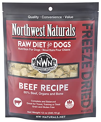 Northwest Naturals Freeze Dried Raw Diet for Dogs Freeze Dried Nuggets Dog Food  Beef  Grain-Free, Gluten-Free Pet Food, Dog Training Treats  12 Oz.