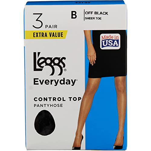 L'eggs Everyday Women's Nylon Pantyhose Control Top Panty-Multiple Packs Available, Off Black 3 Pack, B