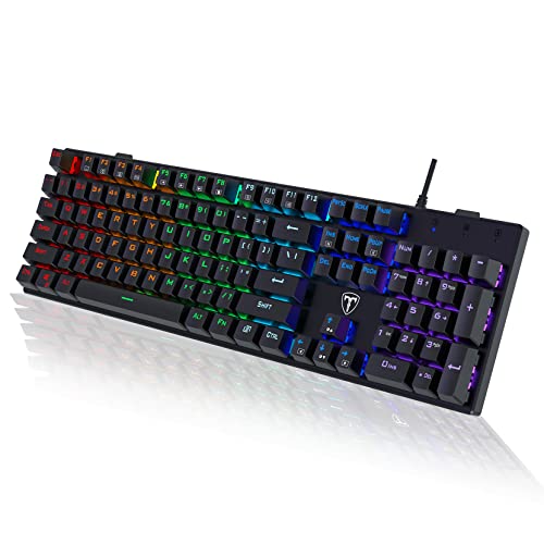 RisoPhy Mechanical Gaming Keyboard, RGB 104 Keys Ultra-Slim LED Backlit USB Wired Keyboard with Blue Switch, Durable ABS Keycaps/Anti-Ghosting/Spill-Resistant Mechanical Keyboard for PC Mac Xbox Gamer