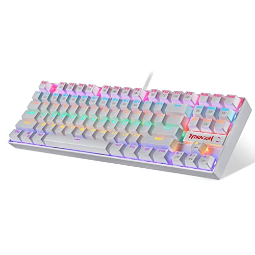 Redragon K552 Mechanical Gaming Keyboard Rainbow LED Backlit Wired with Anti-Dust Proof Switches for Windows PC (White, 87 Keys Blue Switches)