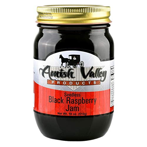 Amish Valley Products Old Fashioned Jam Glass Pint Jar 18 oz (Seedless Black Raspberry)