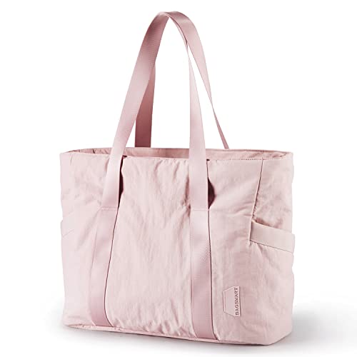 BAGSMART Women Tote Bag, Large Shoulder Bag, Top Handle Handbag with Yoga Mat Buckle for Gym, Work, School, Pink