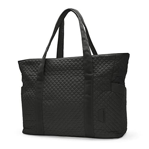 BAGSMART Large Tote Bag For Women, Shoulder Bag Top Handle Handbag with Yoga Mat Buckle for Gym, Work, Travel, School, Black