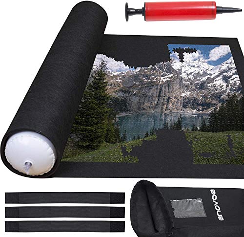 Enovoe Jigsaw Puzzle Mat Saver - Puzzle Table Keeper Portable, Roll Up Puzzle Mat for 1500 Piece Adult - Jigsaw Puzzle Board Roll Up Mat with Storage Bag and Inflatable Tube - Puzzle Holder Organizer