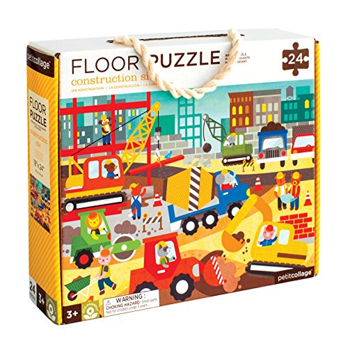 Petit Collage Floor Puzzle, Construction Site, 24-Pieces  Large Puzzle for Kids, Completed Construction Jigsaw Puzzle Measures 18 x 24  Makes a Great Gift Idea for Ages 3+