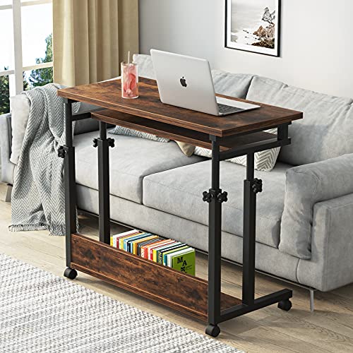 Tribesigns Portable Desk for Sofa and Bed, Height Adjustable Laptop Table Small Standing Desk Rolling Computer Cart Workstation with Keyboard Tray on Wheels for Home Office