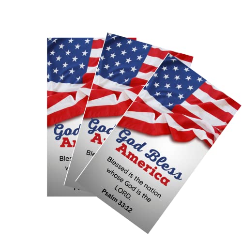 50 Count USA Flag God Bless America Patriotic Prayer Pocket Wallet Cards for Fourth of July Veterans Memorial Day Handouts with Bible Verse Cards Blessed Nation Whose God is The Lord Psalm 33:12