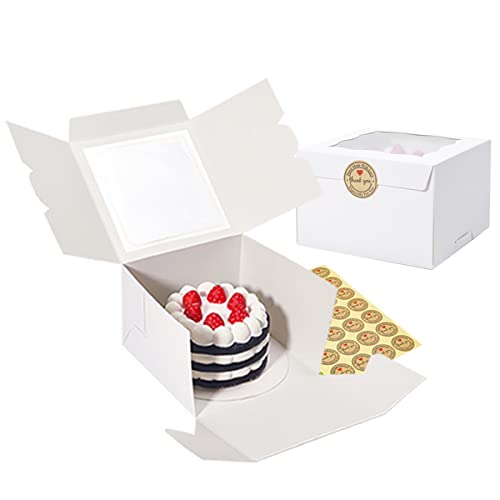 Huoshange 6x6x4 Inch Cookie Boxes with Window 50Pack Premium Bakery Boxes,White Bakery Boxes for Cookies,Individual CheesecakeDessertPastries,Mini Bundt Cake and Muffin