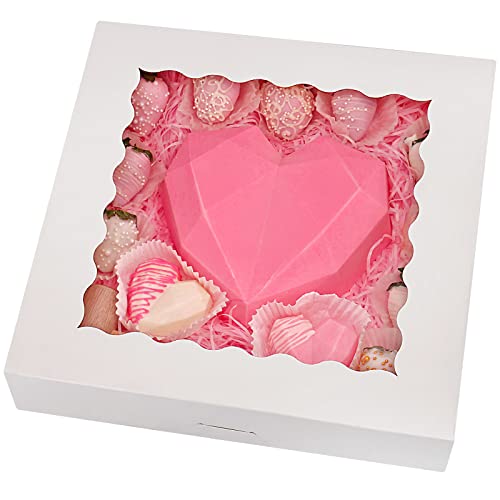 Tcoivs 20-Pack Pie Boxes 12"x 12"x 2.5", Bakery Boxes with Window, White Cookie Boxes, Auto-Popup Treat Boxes for Pies, Muffins, Donuts and Pastries