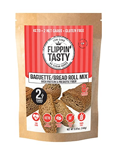 Keto Baguette & Bread Roll Mix by Flippin Tasty | 2g Net Carbs per Serving | Gluten Free, Grain Free, Low Carb | No Sugar Added | Diabetic & Keto Friendly | Quick & Easy Baking, 5.07 Ounce(Pack of 1)