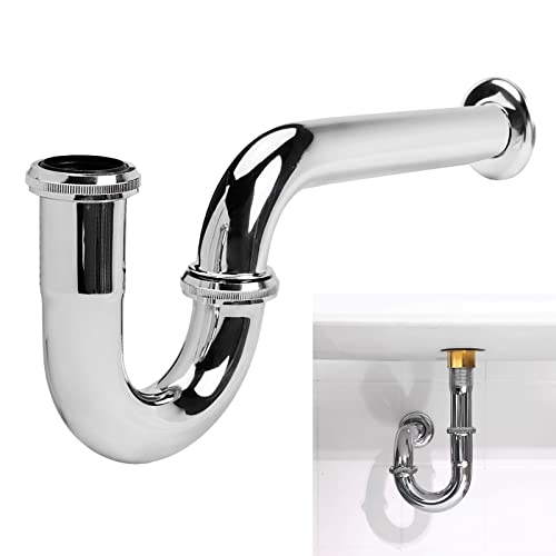 JEAPHA Stainless Steel P-Trap - 1 1/4 Inch Bathroom Basin Sink Waste Trap with Reducing Washer, Chrome Finish