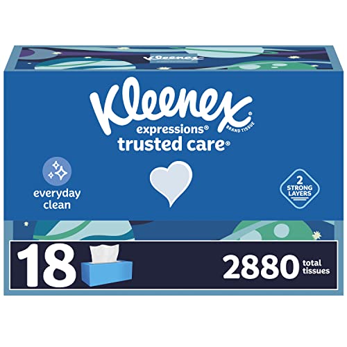 Kleenex Expressions Trusted Care Facial Tissues, 18 Flat Boxes, 160 Tissues per Box, 2-Ply (2,880 Total Tissues), Packaging May Vary