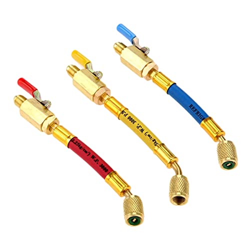 R134A R410A R22 R12 Refrigeration Charging Hose Set with Ball Valve, 1/4" SAE Thread Air Conditioning Charging Tools, 7inch Color Hoses/w Ball Valve for AC HVAC Refrigeration Manifold Gauge Set
