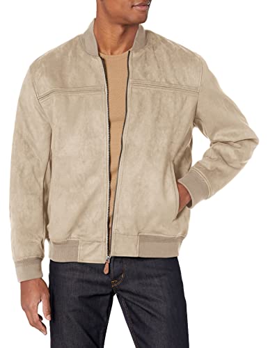 LONDON FOG mens Men's Microsuede Bomber Transitional Jacket, Latte, Large US