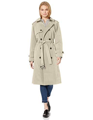 London Fog Women's Double-Breasted 3/4 Length Belted Trench Coat, Stone, XL Extra Large