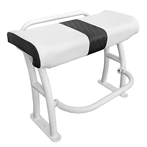 Fishmaster Pro Series Leaning Post for Center Console Fishing Boats - Grab Rail, Flow-Through Foam, Storage Compartment, Foldable Footrest  White Upholstery / White Powder Coated