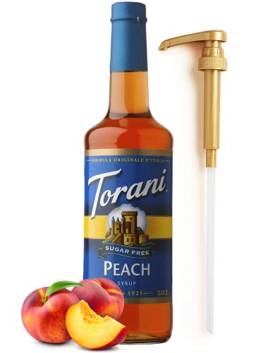 Torani Sugar Free Peach Syrup for Coffee 25.4 Ounces Syrups for Coffee Drinks with Fresh Finest Bottle Pump