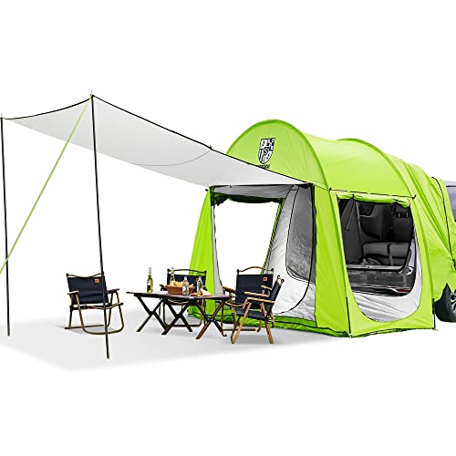 Universal SUV Camping Tent with Large Awning, Waterproof Car Tent, Up to 4-Person Sleeping Capacity Camping Accessories, Easy Setup for Backpacking Traveling Hiking Outdoors (Green)