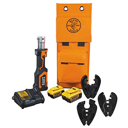 Klein Tools BAT207T4H Cable Cutter and Crimper, Power Tool with BG and D3 Crimping and ACSR and EHS Cutting Jaws and DeWALT 20V Batteries
