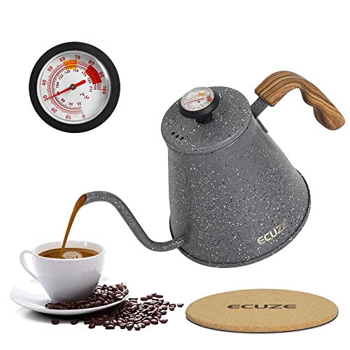 ECUZE Gooseneck Kettle With Thermometer for Stove Top, 40oz Coffee Kettle, Premium Food Grade Stainless Steel, Works On Stove And Any Heat Source, Pour Over Kettle for Tea and Coffee (charcoal gray)