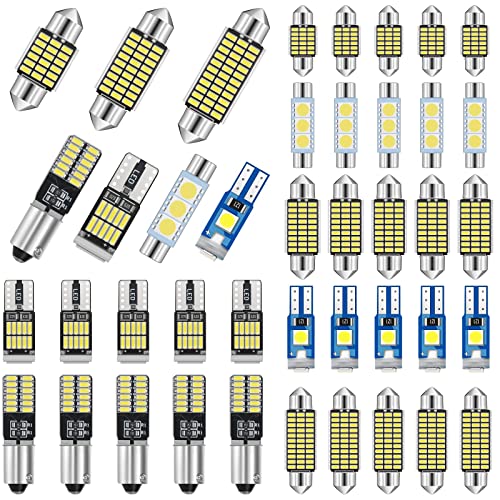 ABEN 42 Pieces Interior Car Lights LED Dome Light 28 mm 31 mm 36 mm 41 mm BA9S T5 T10 LED Bulb Kit LED Dome Light for Car Interiors Map Dome Trunk Cargo Door Courtesy License Plate Light (White)