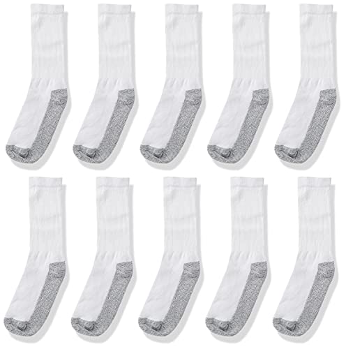 Fruit of the Loom mens Cushioned Durable Cotton Work Gear With Moisture Wicking Casual Sock, White, 6-12 US(Pack of 10)