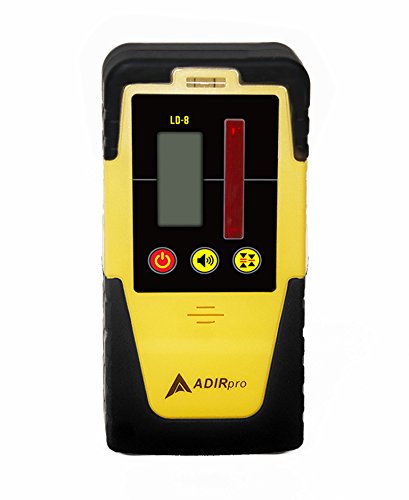 AdirPro Universal Rotary Laser Detector - Digital Laser Detector for Laser Level with Dual Display and Built-In Bubble Level, Compatible with All Red Rotary Lasers - Rod Clamp Included (LDG-8)