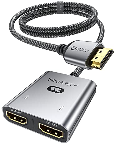 Warrky HDMI Splitter 1 in 2 Out, Duplicate/Mirror, HDMI Splitter 4K [Alu-Alloy] with 3.3 Ft Braided HDMI Cable, Powered HDMI Amplifier Splitter, USB Cable Included, 1 Source to 2 Identical Displays