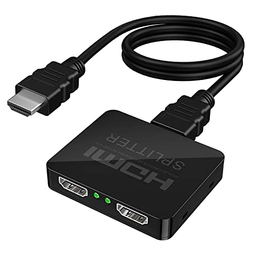 HDMI Splitter 1 in 2 Out 4K@60Hz with HDMI Cable, JUEJUEZI HDMI Splitter for Dual Monitors/Displays TV, with Audio Video, for Laptop, TV Box, Support HDMI2.0b, HDCP2.2