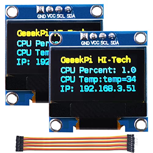 GeeekPi 2Pcs OLED Display Module I2C IIC 128X64 Pixel 0.96 Inch Display Module Yellow Blue Two-Color Display Compatible with Raspberry Pi Arduino 51 Series MCU STM32 R3 and Mega