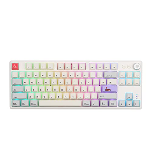 EPOMAKER CIDOO ABM084 TKL Hot Swap RGB 2.4Ghz/Bluetooth 5.0/Wired Mechanical Knob Keyboard NKRO with Poron Foam, 3000mAh Battery, Dye Subbed PBT Keycaps for E-Sport Win/Mac/Linux(Flamingo Switch)