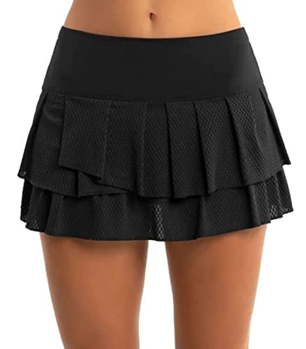 Lucky In Love Wavy Pleat Tier Skort (Black, Small)