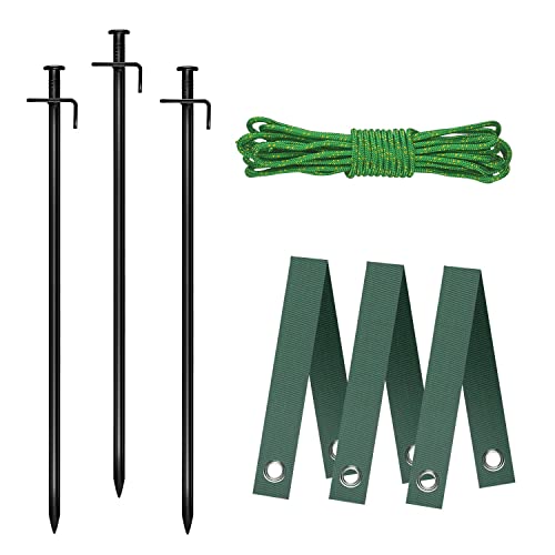 FCENDS Heavy Duty Steel Tree Stake Kits,Tree Staking and Support Kits for Young Tree Against Bad Weather,Include 3 PCS 15.8" Tree Straps, 3 PCS 15.8" Tree Stakes and 31.2 FT Rope for Anchoring