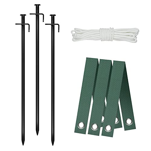 FCENDS Tree Stake Kits for Hurricane Protection, Heavy Duty Steel Tree Staking and Supports Kits, Include 3 PCS 15.8" Tree Straps, 3 PCS 15.8" Tree Stakes and 31.2 FT Rope