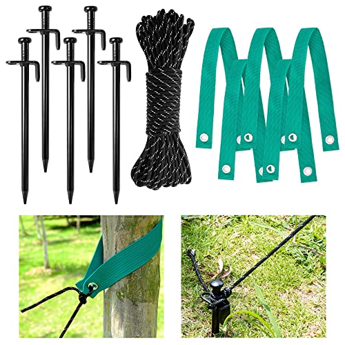 Heavy Duty Steel Tree Stake Kits with Tree Straps and 50ft Reflective Rope Tree Support Anchoring KitTree Supports for Leaning Tree