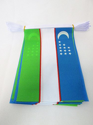 AZ FLAG Uzbekistan 6 Meters Bunting Flag 20 Flags 9'' x 6'' - Uzbek String Flags 15 x 21 cm