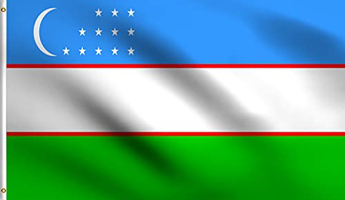 DMSE Uzbekistan Uzbek National Flag 3X5 Ft Foot 100% Polyester 100D Flag UV Resistant (3' X 5' Foot)