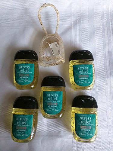 Bath & Body Works Stress Relief Eucalyptus Spearmint PocketBac Anti-Bacterial Hand Gel and Holder - 5 ct bundle