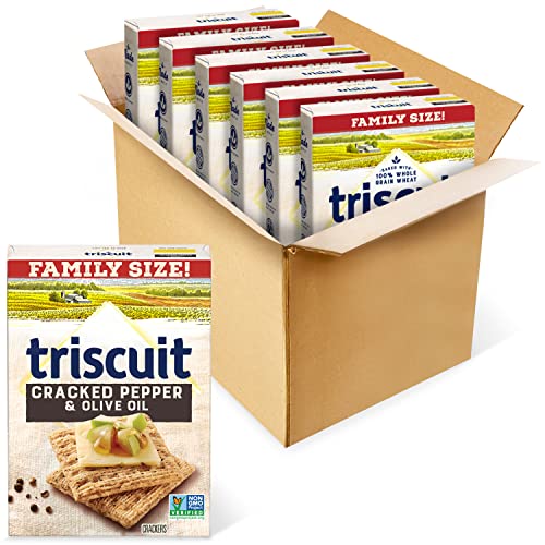 Triscuit Cracked Pepper & Olive Oil Whole Grain Wheat Crackers, Family Size, 12.5 Ounce (Pack of 6)