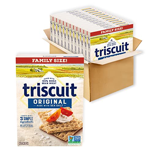 Triscuit Original Whole Grain Wheat Crackers, Vegan Crackers, Family Size, 12 - 12.5 oz Boxes